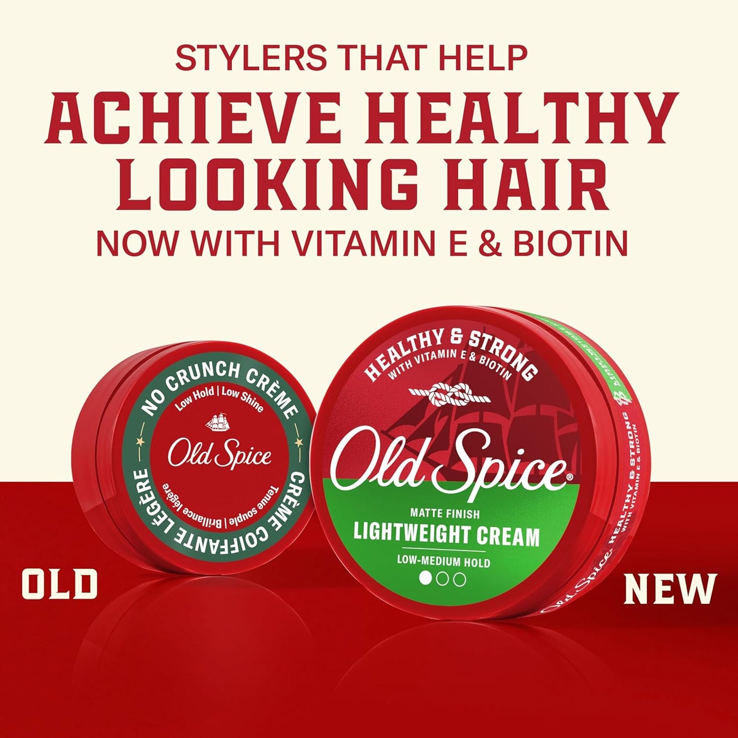 Old Spice Mens Hair Cream, Lightweight Cream, Healthy & Strong with Vitamin E & Biotin, Mens Hair Styling, Low-Medium Hold, Matte Finish, 2.22 oz