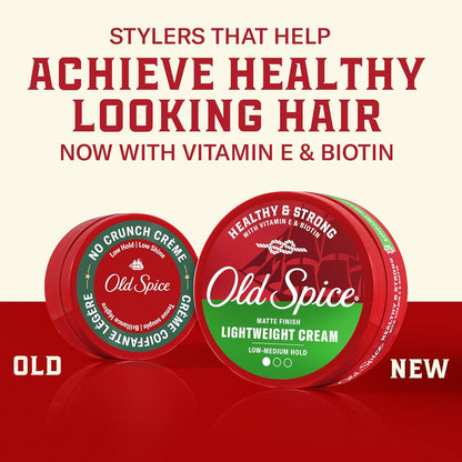 Old Spice Mens Hair Cream, Lightweight Cream, Healthy & Strong with Vitamin E & Biotin, Mens Hair Styling, Low-Medium Hold, Matte Finish, 2.22 oz