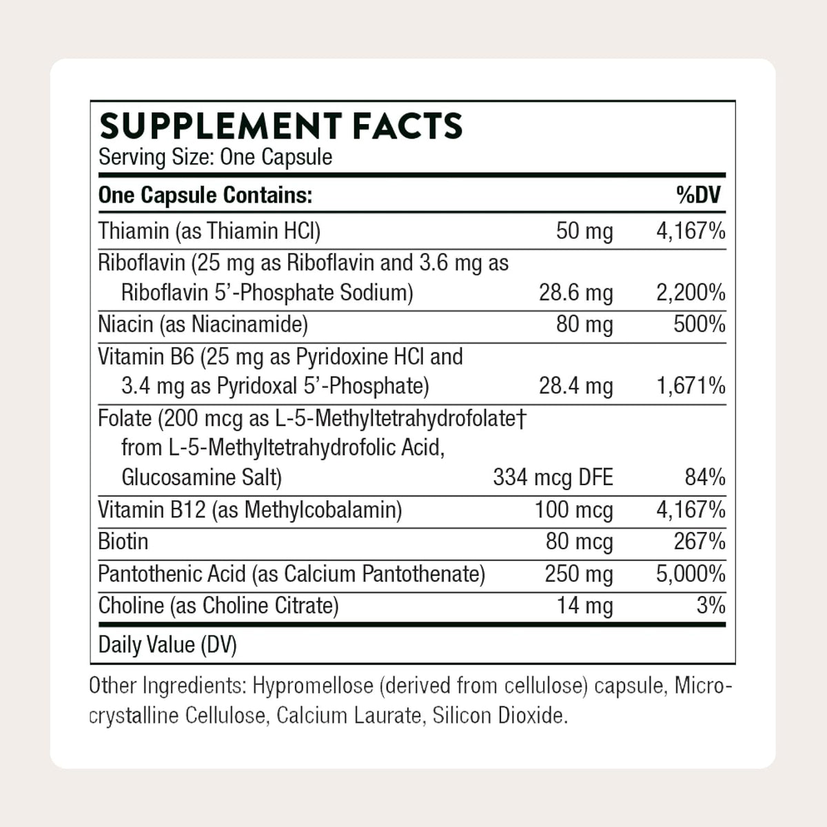 THORNE Stress B-Complex, 8 B Vitamins & Choline with Extra B5, 60 Capsules