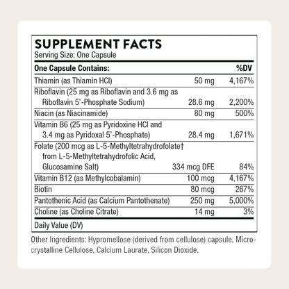 THORNE Stress B-Complex, 8 B Vitamins & Choline with Extra B5, 60 Capsules