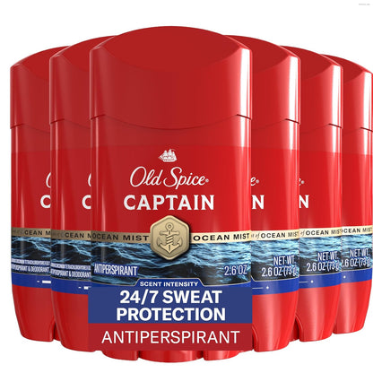 Old Spice Antiperspirant Deodorant for Men, 24/7 Sweat & Odor Protection, 24/7 Lasting Freshness, Invisible Solid, Captain with Bergamot Scent, 2.6 oz (Pack of 6)