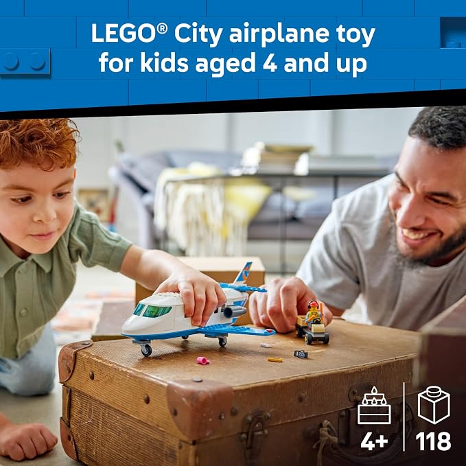 LEGO City Passenger Jet 60492 | Building Toys for Boys & Girls, Ages 4+, Airplane Toy Set W/ 4 Minifigures, Pretend Play, 118 pieces, Gift for Birthdays