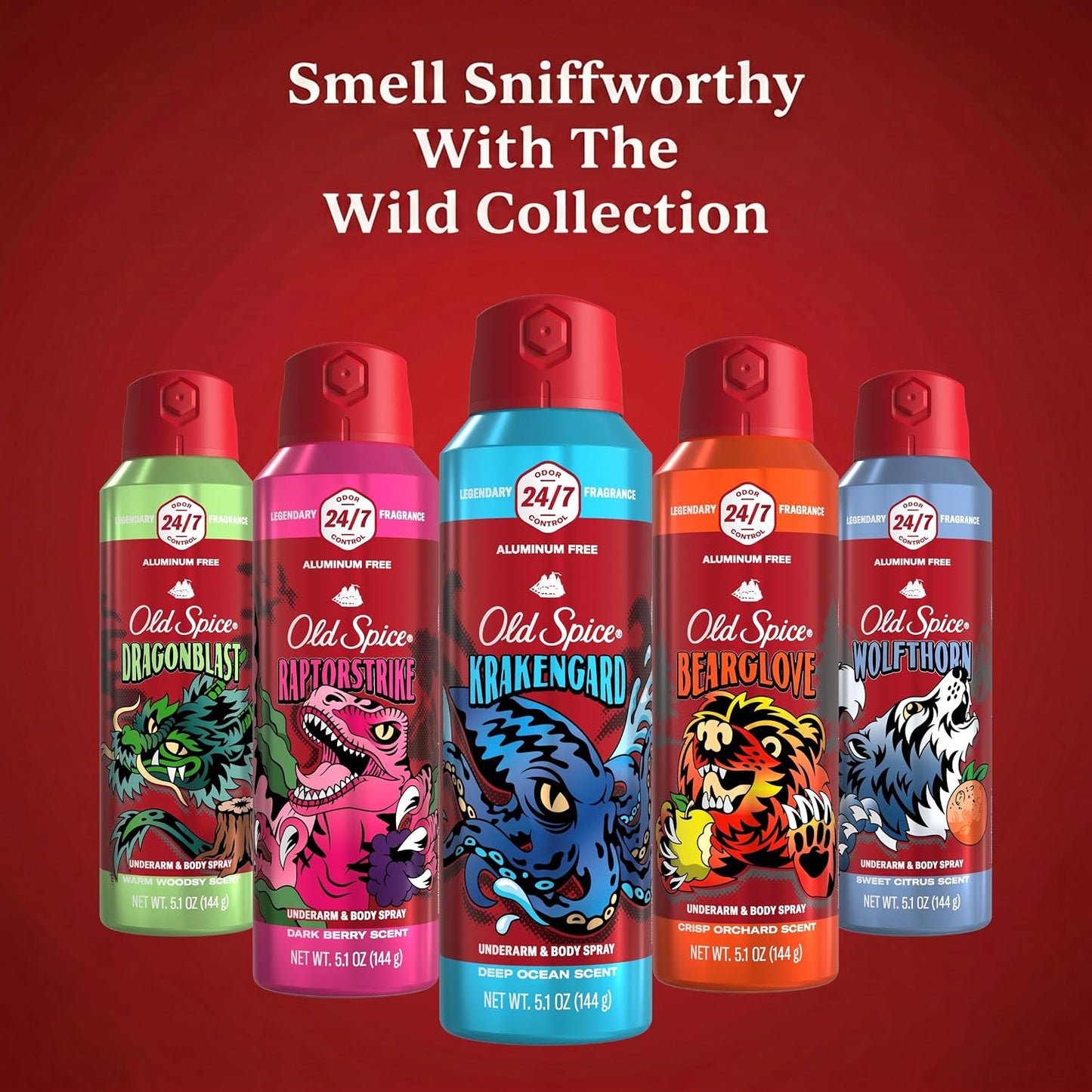 Old Spice Aluminum Free Body Spray for Men, 24/7 Odor Protection, 24/7 Lasting Fragnance & Freshness, Cologne Quality Scent, Krakengard with Deep Ocean Scent, 5.1 oz (Pack of 2)