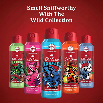 Old Spice Aluminum Free Body Spray for Men, 24/7 Odor Protection, 24/7 Lasting Fragnance & Freshness, Cologne Quality Scent, Krakengard with Deep Ocean Scent, 5.1 oz (Pack of 2)