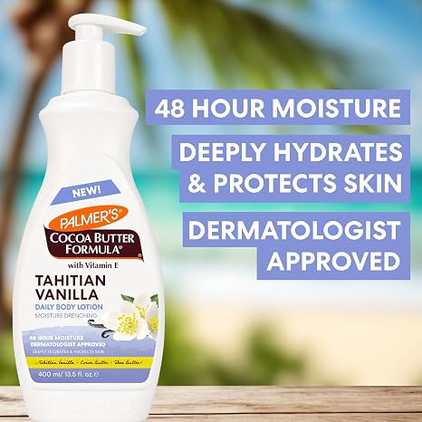 Palmer's Cocoa Butter Formula Tahitian Vanilla Body Lotion,13.5 Oz, Daily Moisturizing Lotion for Dry Skin with Shea Butter & Vitamin E, Hydrates & Protects, Provide 48-Hour Deep Moisture,(Pack of 2)