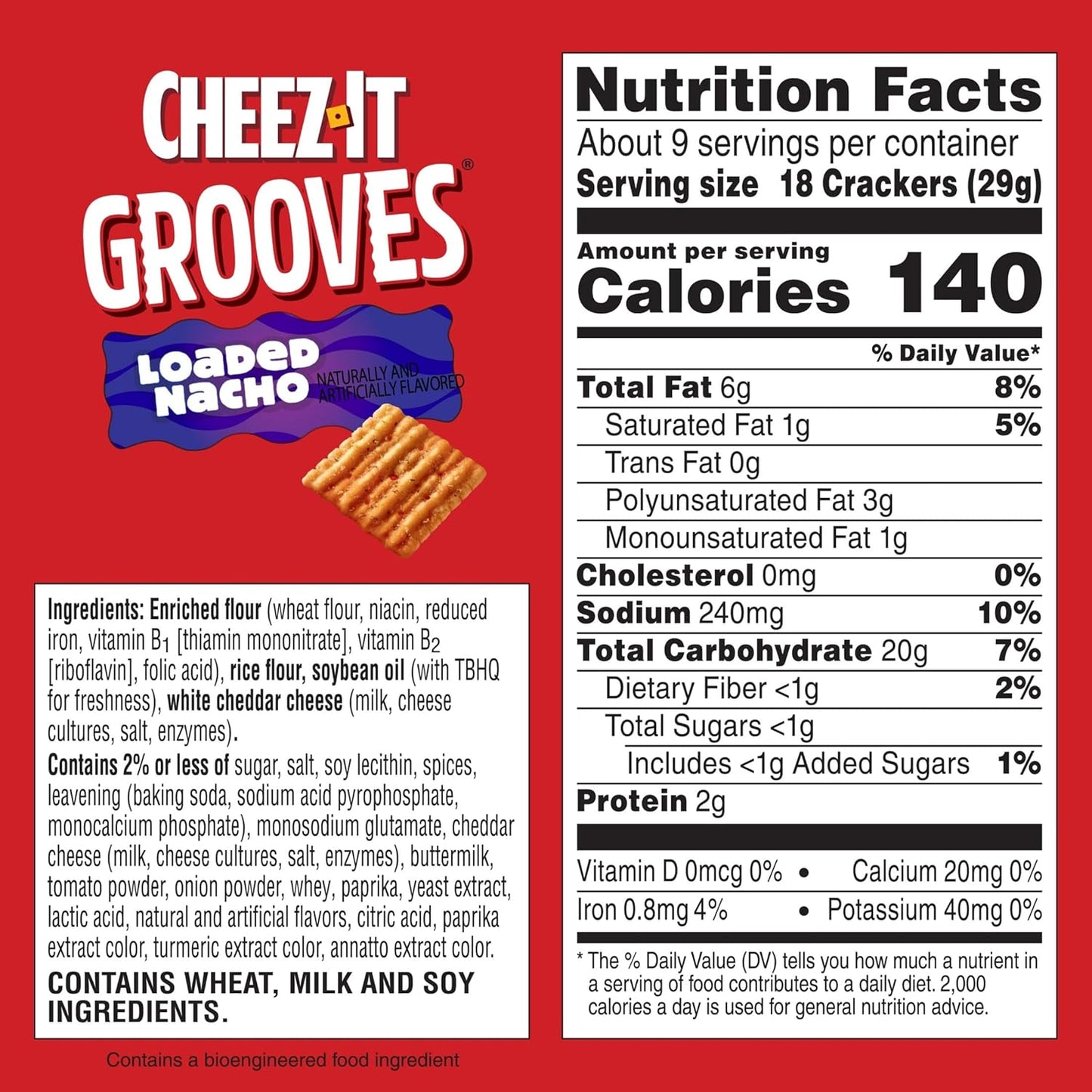 Cheez-It Grooves Crunchy Snack Crackers, Lunch Snacks, Pantry Size, Loaded Nacho, 9oz Box (1 Box)