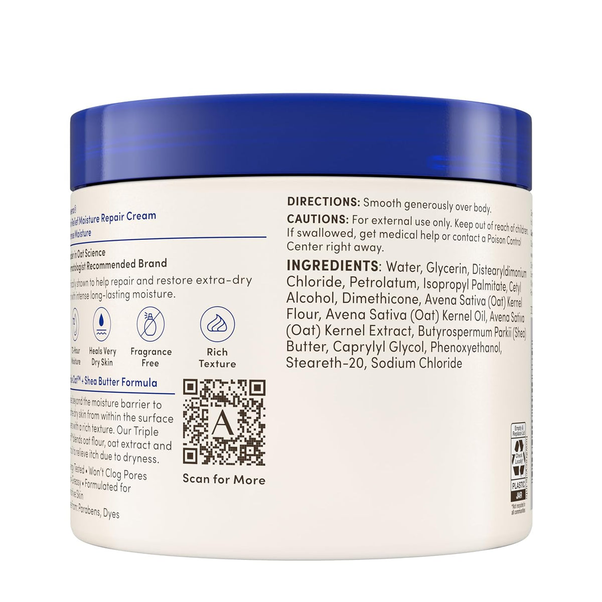 Aveeno Skin Relief Intense Moisture Repair Body Cream with Triple Oat &Shea Butter Formula,Moisturizing Cream Heals&Restores Very Dry Skin w/Long-Lasting Moisture,Fragrance-Free, 11 Ounce (Pack of 12)