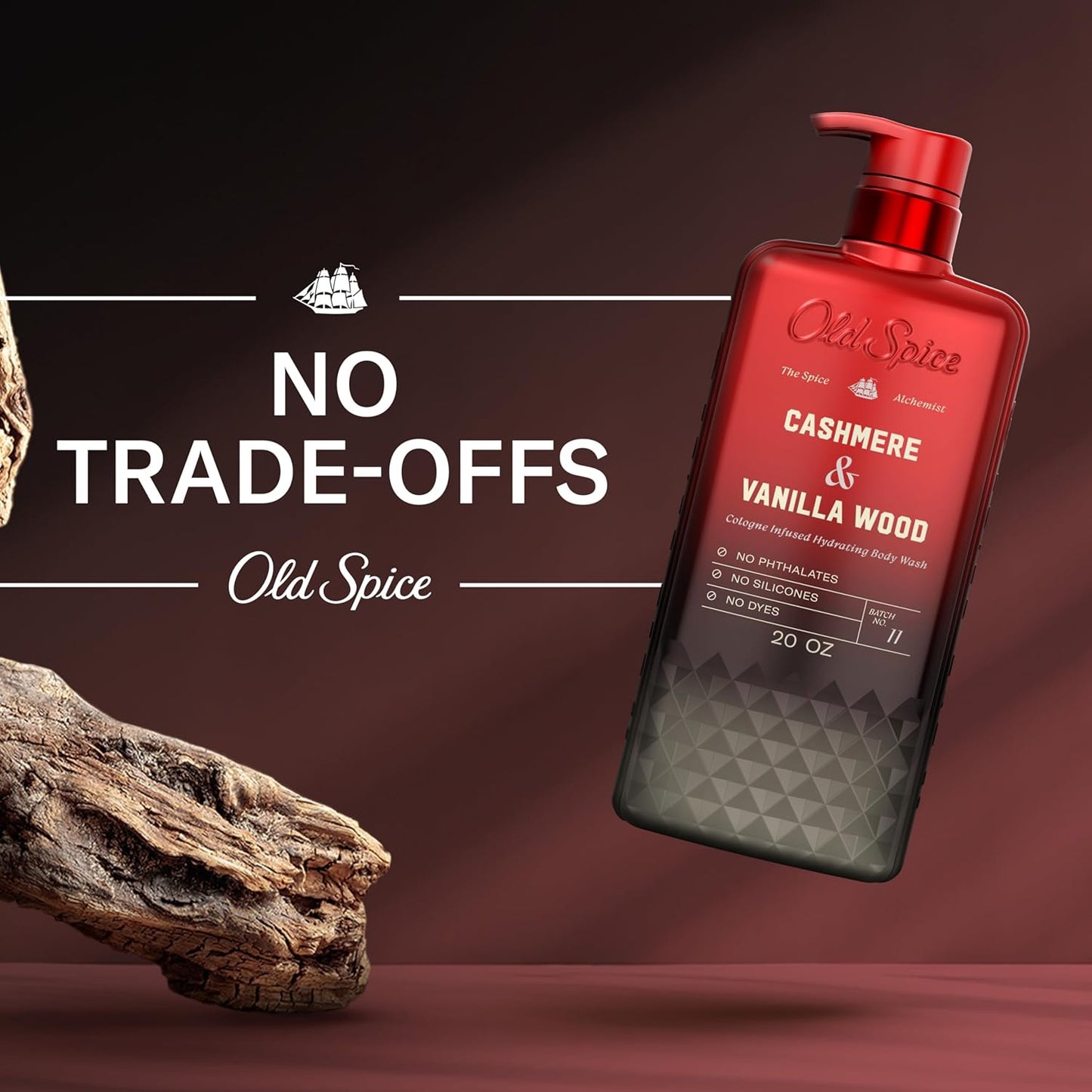 Old Spice Body Wash for Men, The Spice Alchemist Collection, 24/7 Cologne Infused Hydration, No Trade Off Formula, Free of Phthalates Silicones & Dyes, Cashmere + Vanilla Wood Scent, 20 oz