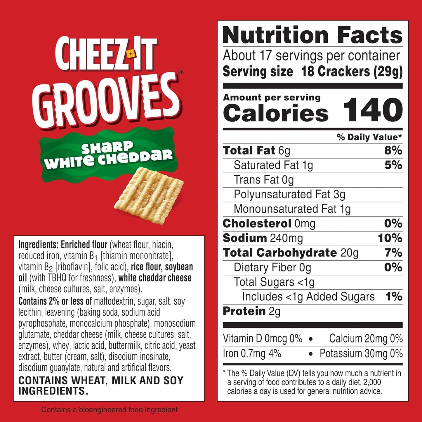 Cheez-It Grooves Crunchy Cheese Crackers, Snack Crackers, Lunch Snacks, Family Size, Sharp White Cheddar, 17oz Box (1 Box)