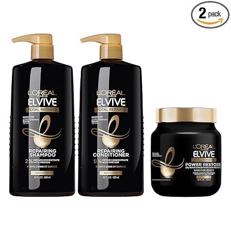 Elvive TR5 Power Restore Multi Use Treatment + Elvive Total Repair 5 Repairing Shampoo and Conditioner for Damaged Hair, 28 Ounce (Set of 2)
