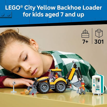 LEGO City Yellow Backhoe Loader 60480 | Building Toys for Boys & Girls, Ages 7+, Construction Truck Toy, Movable Front Bucket & Backhoe, 301 pieces, Gift Idea
