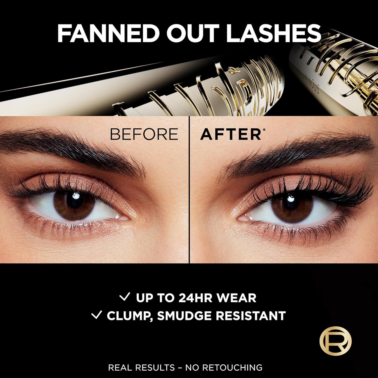L'Oreal Paris Voluminous Panorama Mascara, Volumizing and Lengthening Mascara, Waterproof Longwear and Smudge Resistant Make Up, Black, 0.31 Fl Oz