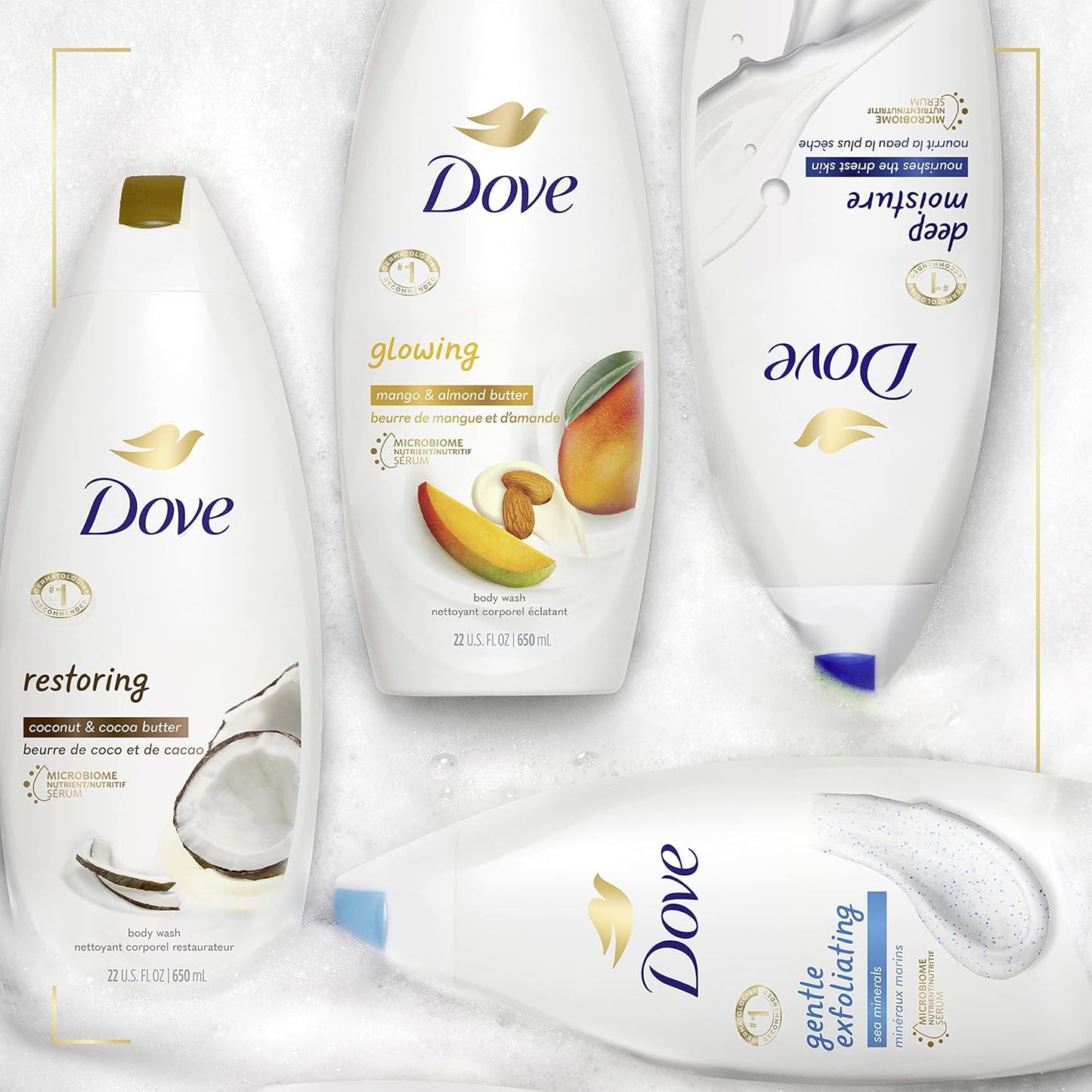 Dove Purely Pampering Body Wash for Dry Skin Coconut Butter and Cocoa Butter Effectively Washes Away Bacteria While Nourishing Your Skin 22 oz 4 count