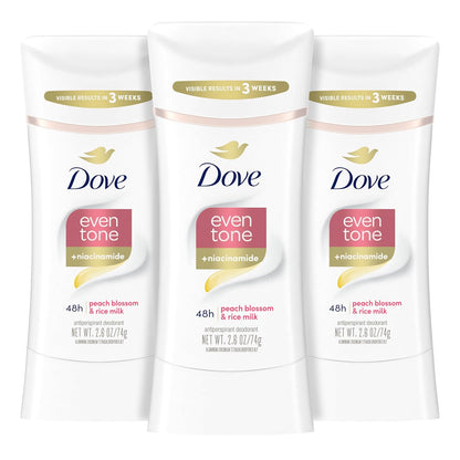 Dove Even Tone Antiperspirant Deodorant Stick Peach Blossom & Rice Milk 3 Count 2.6 oz