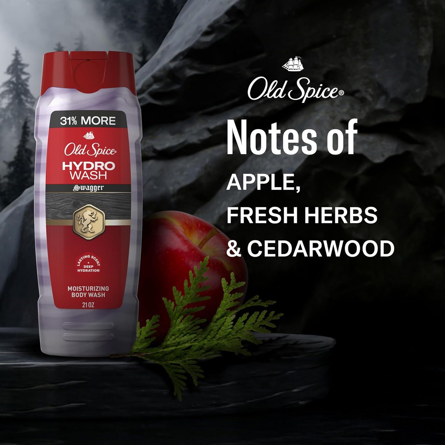 Old Spice Moisturizing Body Wash for Men, Hydro Wash, 2-in-1 Long Lasting Scent & Deep Hydration, 24/7 Shower Fresh, Swagger Scent, 21 oz (Pack of 2)