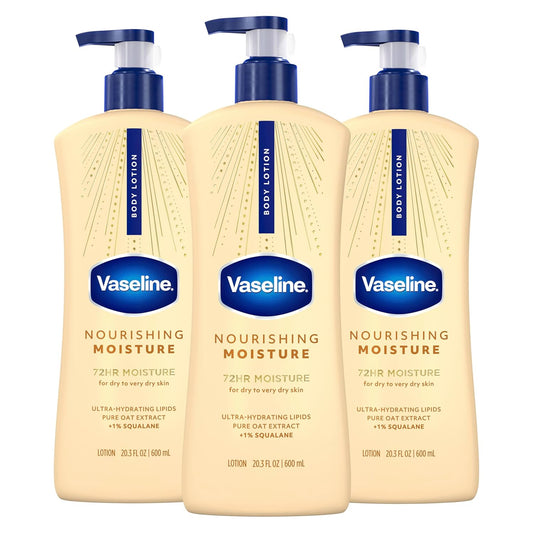 Vaseline Intensive Care Nourishing Moisture Body Lotion 3 Pk Made with Ultra-Hydrating Lipids + Pure Oat Extract for Dry Skin, for Nourished, Healthy-Looking Skin 20.3 oz