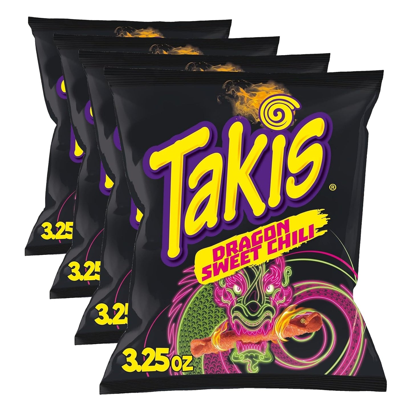 Takis Dragon Sweet Chili 3.25 oz Snack Size Bag, Spicy Sweet Chili Pepper Flavored Hot Tangy Rolled Tortilla Chips (Pack of 4)
