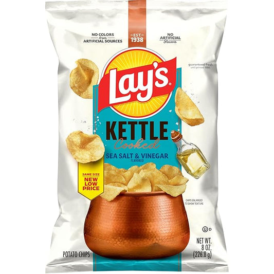 Lay's Kettle Cooked Sea Salt & Vinegar Flavored Potato Chips, 8 Oz