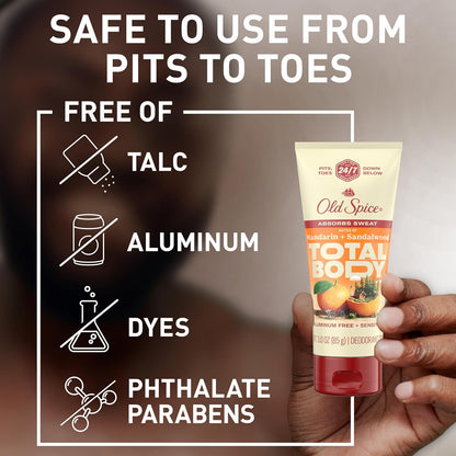 Old Spice Whole Body Deodorant Cream for Men, Aluminum Free, Mandarin + Sandalwood Scent, 24/7 Odor Protection, 24/7 Freshness, Dermatologist Tested, Gentle on Skin, Safe to Use All Over, 3.0 oz