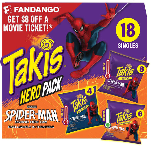 Takis Assorted Hero Variety Pack Rolled Tortilla Chips, 18 Count | (8) Fuego, (6) Blue Heat, (4) Intense Nacho, Non-Spicy to Extremely Spicy, 1oz Individual Bags for Snacking