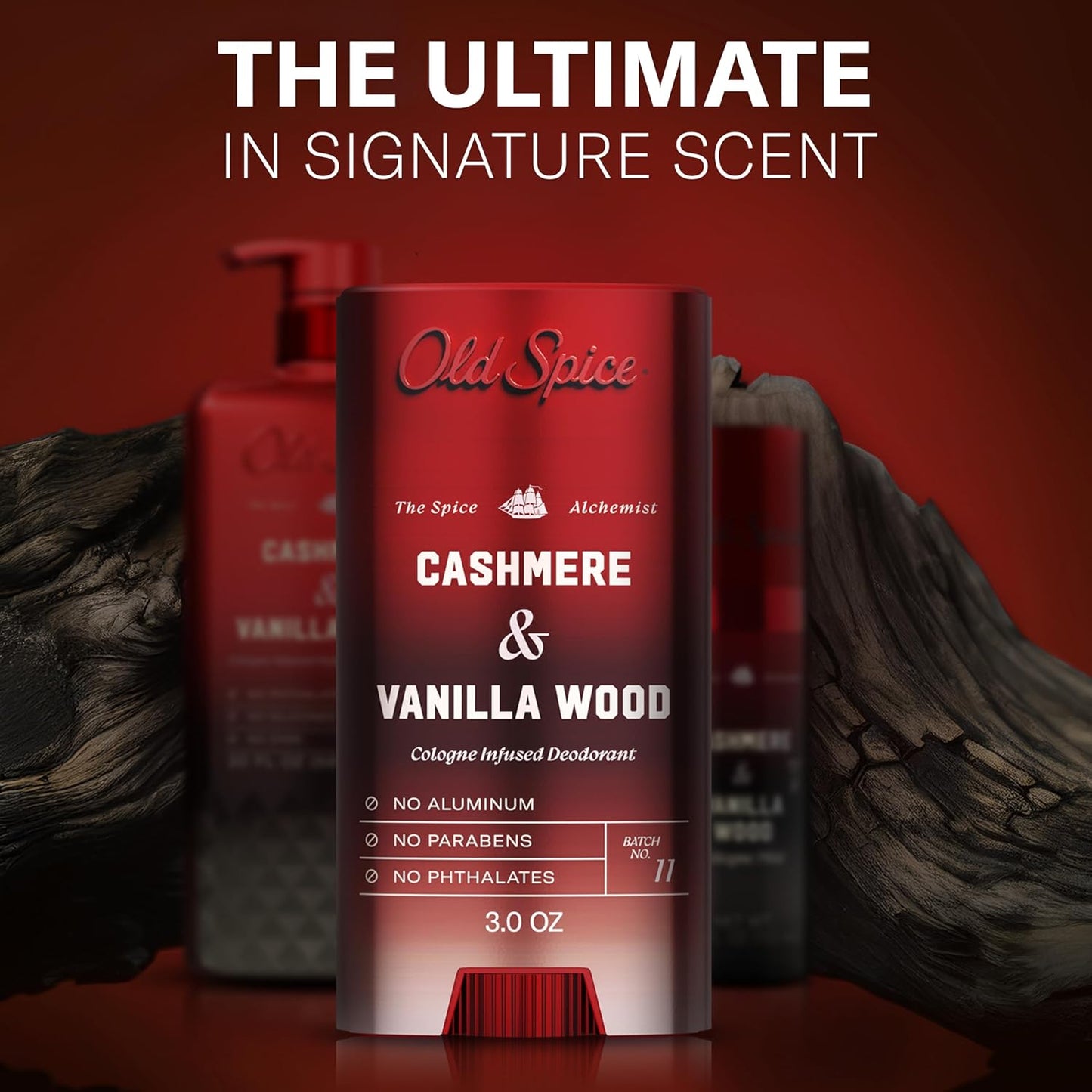 Old Spice Aluminum Free Deodorant for Men, The Spice Alchemist Collection, 24/7 Cologne Infused Scent, No Trade Off Formula, Free of Parabens & Phthalates, Cashmere + Vanilla Wood Scent, 3.0 oz