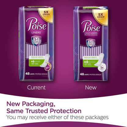 Poise Daily Microliners, Incontinence Panty Liners, Lightest Absorbency, Long, 50 Count