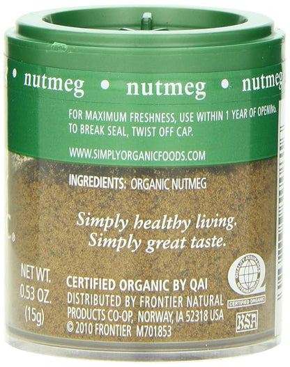 Simply Organic Nutmeg, Ground, Certified Organic, Kosher, Mini Spices | 0.53 Ounce (Pack of 6)