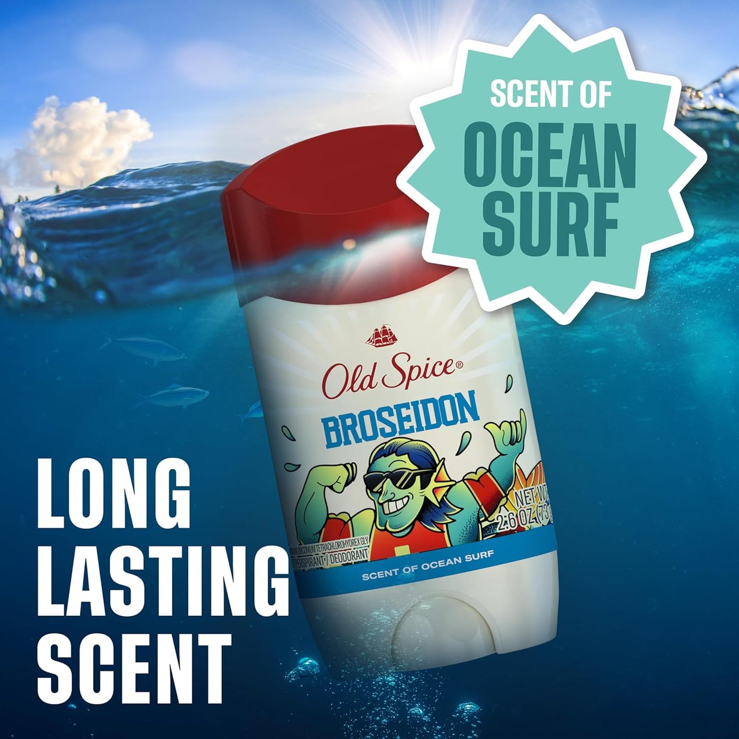 Old Spice Dry Feel Antiperspirant Deodorant for Men, Summerdudes, 24/7 Sweat & Odor Protection, 24/7 Sunny Freshness & Long Lasting Scent, Invisible Solid, Broseidon with Ocean Surf Scent, 2.6 oz