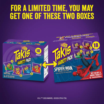 Takis Assorted Variety Pack Rolled Tortilla Chips, 18 Count | (5) Fuego, (5) Blue Heat, (4) Nitro, (4) Crunchy Fajita, Mild to Extremely Spicy, 1oz Individual Bags for Snacking