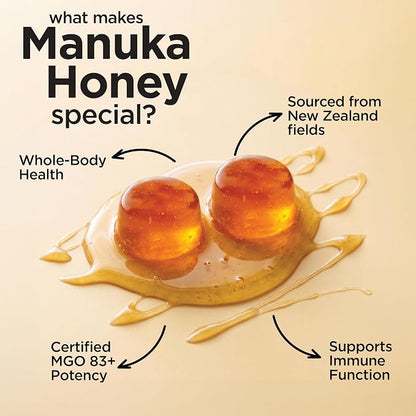 Country Farms Manuka Honey Gummies with Vitamin C – New Zealand Manuka Honey MGO 83+ – Immune Support Supplement, Organic Honey Gummies, Raw Honey Alternative, 60 Count (30 Servings)