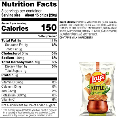 Lay's Kettle Cooked Jalapeno Potato Chips, 8 Oz