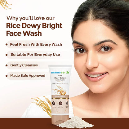 MAMAEARTH Rice Face Wash with Rice Water & Niacinamide, 100ml | Face wash formulated with rice water and niacinamide.