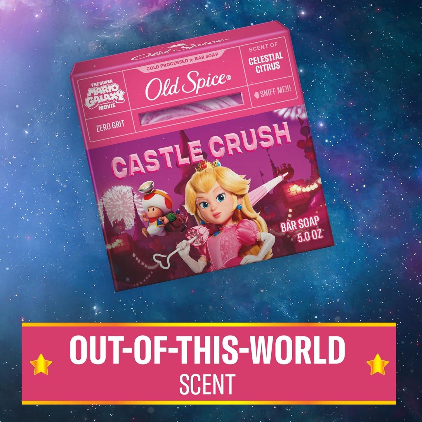 Old Spice Bar Soap for Men, x The Super Mario Galaxy Movie, Cold Pressed with Grit, Made with Natural Oils & Plant Based Cleanser, Celestial Citrus with Sweet Citrus & Berries Scent, 5.0 oz