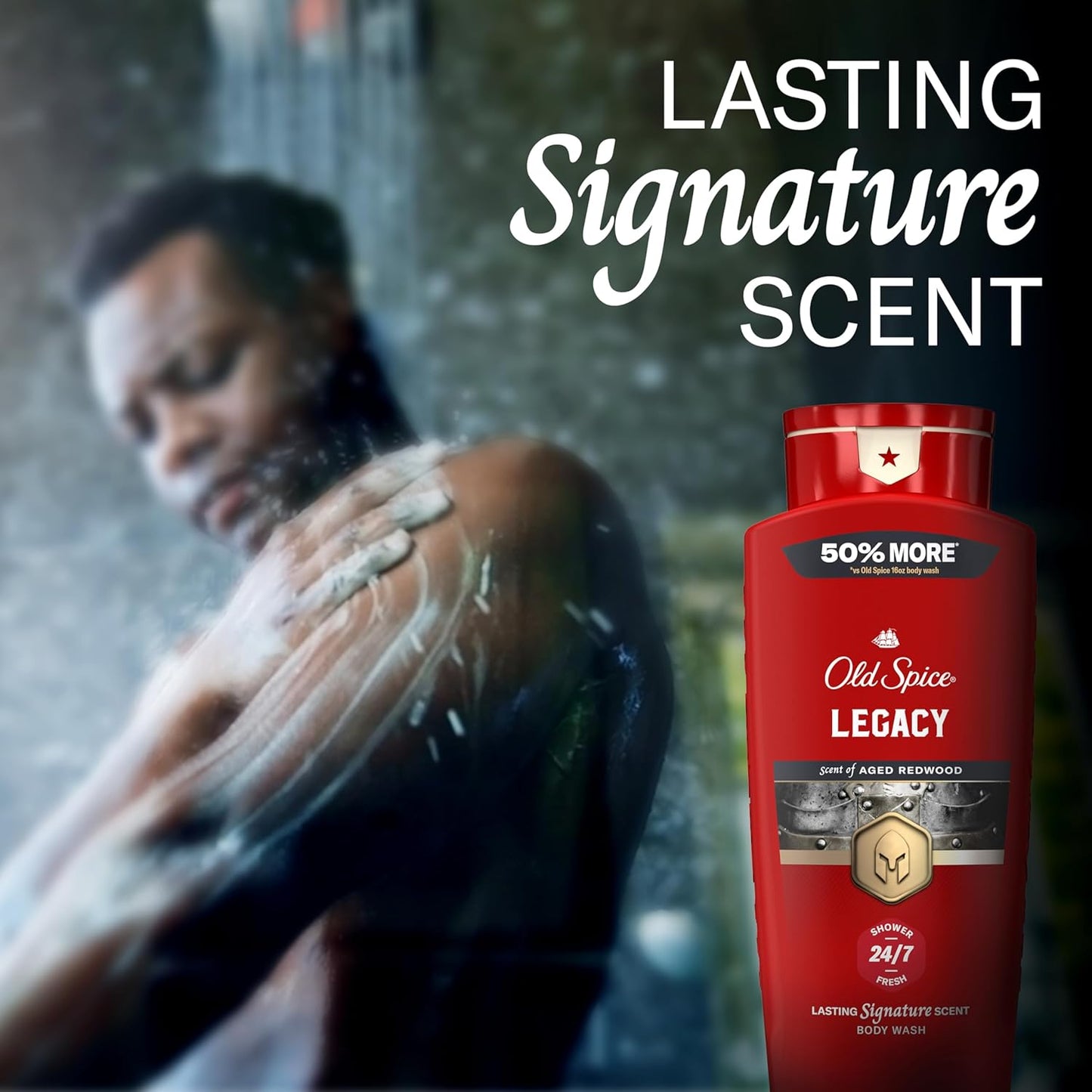 Old Spice Body Wash for Men, 24/7 Shower Fresh & Clean with Daily Use, Lasting Signature Scent, Refreshing Lather, Moisturizing Formula, Legacy with Coconut, Pine & Cedar Scent, 24 oz
