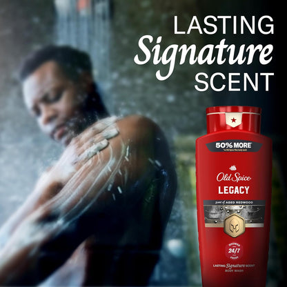 Old Spice Body Wash for Men, 24/7 Shower Fresh & Clean with Daily Use, Lasting Signature Scent, Refreshing Lather, Moisturizing Formula, Legacy with Coconut, Pine & Cedar Scent, 24 oz