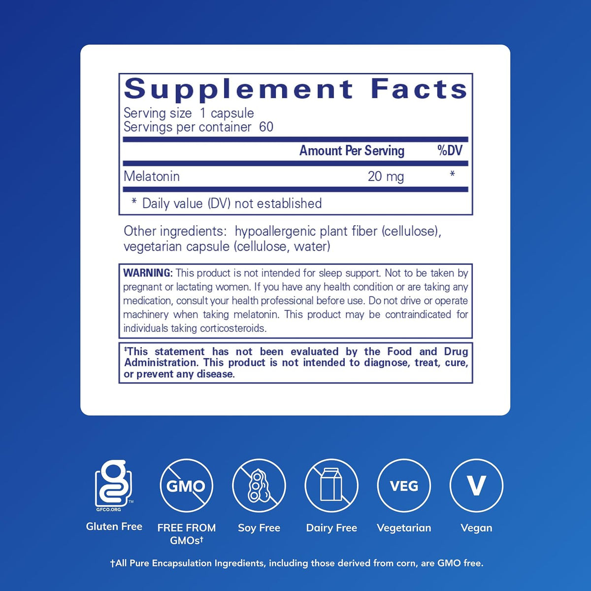 Pure Encapsulations Melatonin 20 mg, 60 Capsules