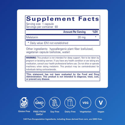 Pure Encapsulations Melatonin 20 mg, 60 Capsules