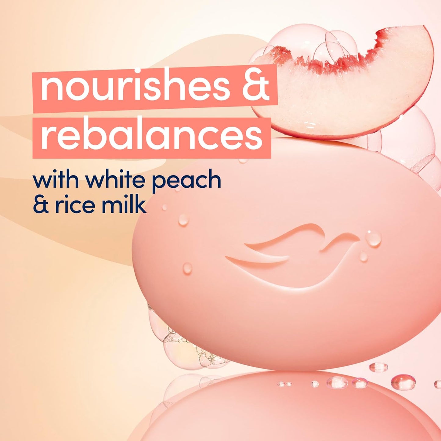 Dove Rebalancing Beauty Bar Soap 6 Count, White Peach & Rice Milk, 3.75 oz I Plant-based beauty bar with white peach and rice milk for soft, moisturized skin