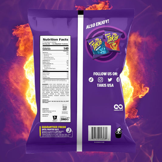 Takis Fuego Rolled Tortilla Chips, 17oz Bag | Extremely Spicy Hot Chili Pepper and Lime Flavor, Corn Snack Chips, Big Party Size for Sharing at Fiestas and Cook-Outs