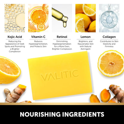 VALITIC Brightening Lemon Turmeric Kojic Acid Soap for Dark Spots, 2 Pack