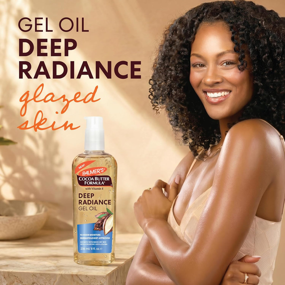 Palmer's Cocoa Butter Formula, Deep Radiance Gel Oil (8 oz), Hydrating Moisturizing Body Oil with Hyaluronic Acid, 48-Hour Hydration, For Sensitive, Eczema Prone or Oily Skin, Dermatologist-Approved