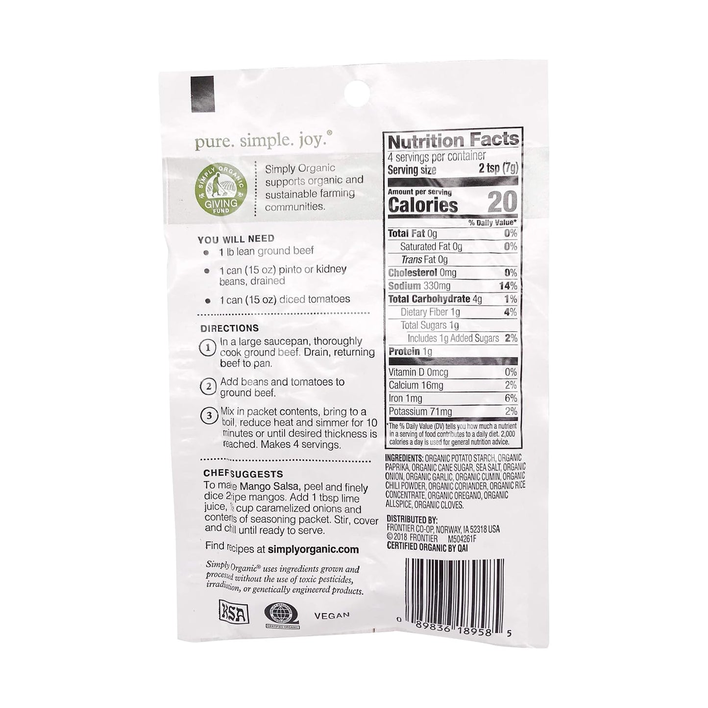 Simply Organic Mild Chili, Certified Organic | 1 oz (Pack of 5)