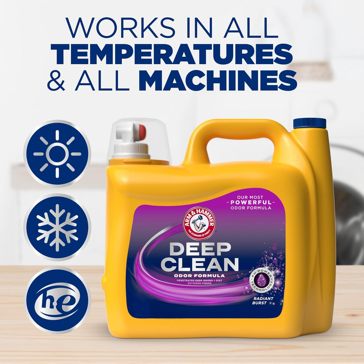 ARM & HAMMER Deep Clean Odor Formula Liquid Laundry Detergent, Radiant Burst Scent, 150 Fl Oz, 100 Loads (Pack of 2)