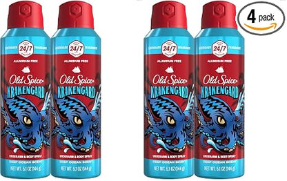 Old Spice Aluminum Free Body Spray for Men, Krakengard, 5.1 Oz (Pack of 4)
