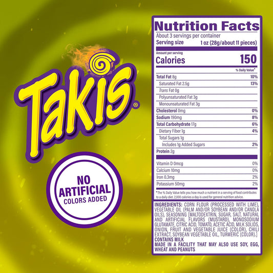 Takis Pickle Punch 3.25 oz Snack Size Bag, Spicy Pickle Flavored Rolled Tortilla Chips (Pack of 4)