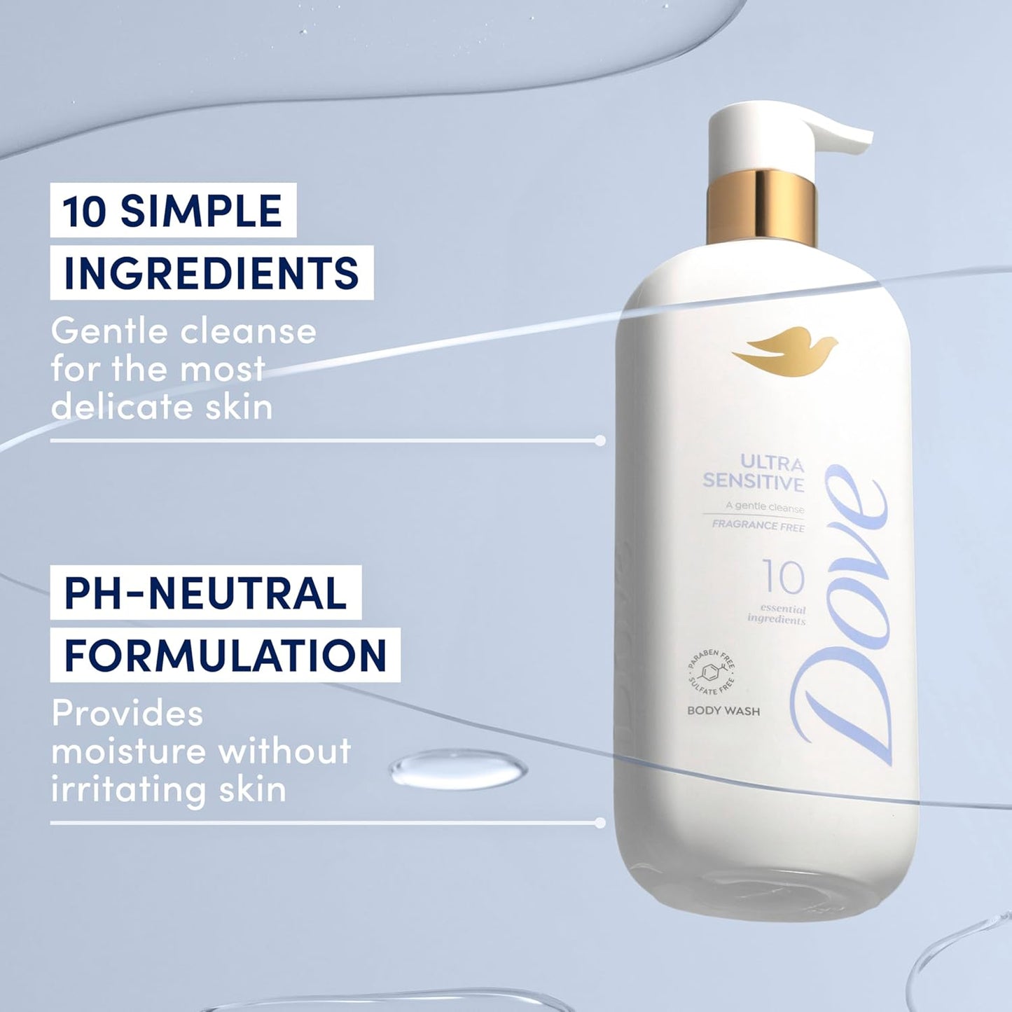 Dove Ultra Sensitive Serum Body Wash Fragrance Free, 18.5 oz I Fragrance-free serum body wash with only 10 essential ingredients for sensitive skin