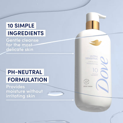 Dove Ultra Sensitive Serum Body Wash Fragrance Free, 18.5 oz I Fragrance-free serum body wash with only 10 essential ingredients for sensitive skin