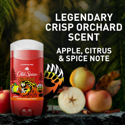 Old Spice Aluminum Free Deodorant for Men, 24/7 Odor Protection, 24/7 Freshness & Lasting Scent, Goes on Clear, Bearglove with Crisp Orchard Scent, 3.0 oz (Pack of 2)