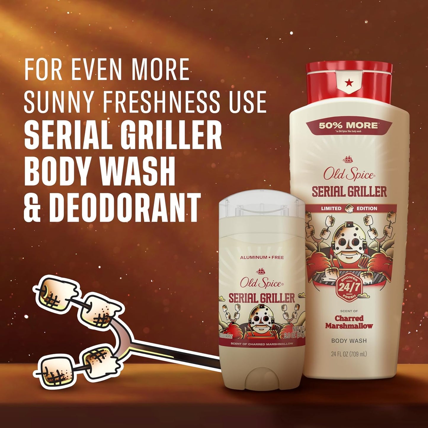 Old Spice Aluminum Free Deodorant for Men, Summerdudes, 24/7 Odor Protection w/Daily Use, 24/7 Sunny Freshness & Long Lasting Scent, Smooth Glide, Serial Griller with Charred Marshmallow Scent, 3.0 oz