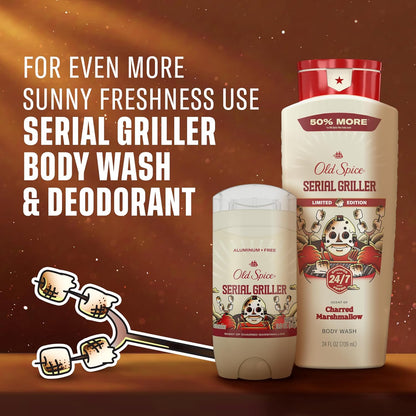 Old Spice Aluminum Free Deodorant for Men, Summerdudes, 24/7 Odor Protection w/Daily Use, 24/7 Sunny Freshness & Long Lasting Scent, Smooth Glide, Serial Griller with Charred Marshmallow Scent, 3.0 oz